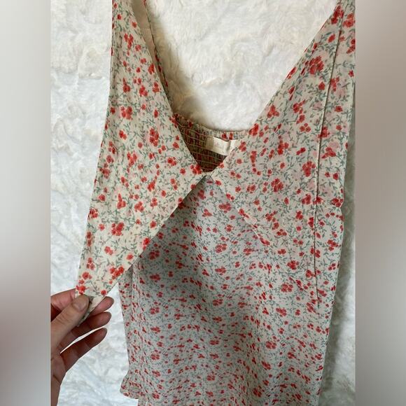 Altar’d State Women's Floral Ruffle Mini Dress Size Medium Tie-Front Beige Red - Picture 4 of 11